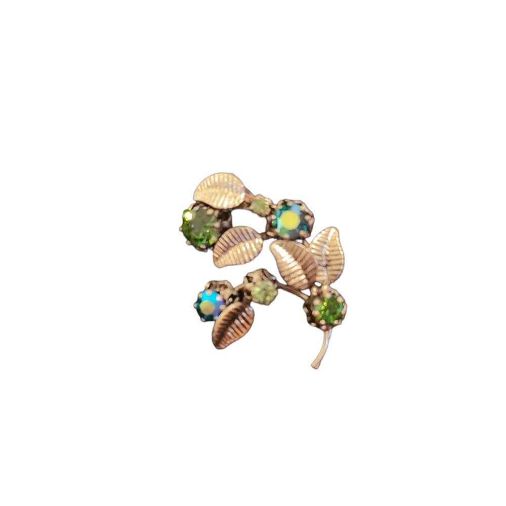 Vintage Blue-Green Aurora Borealis Rhinestone Austria Sign Brooch Pin Ac…